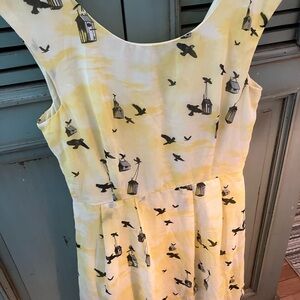 ModCloth Sunny Girl Light Yellow Dress with Birds and birdcages Motif